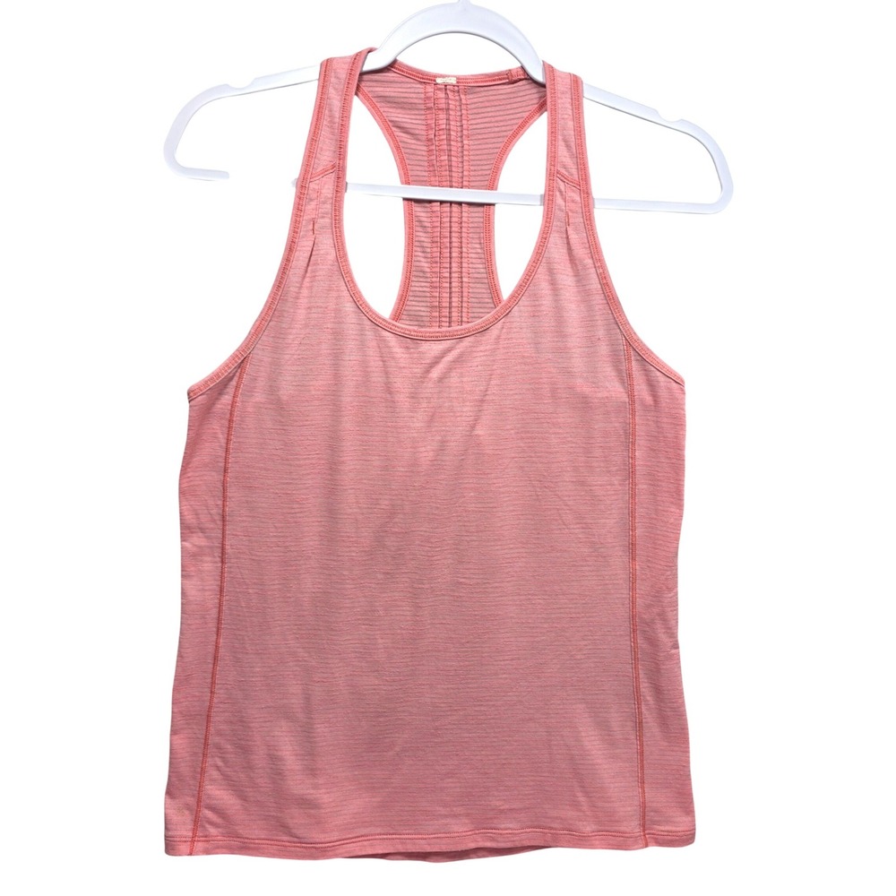 Lululemon Racerback Tank Top Coral Pink Heathered Pleated Back Yoga Gym Womens M